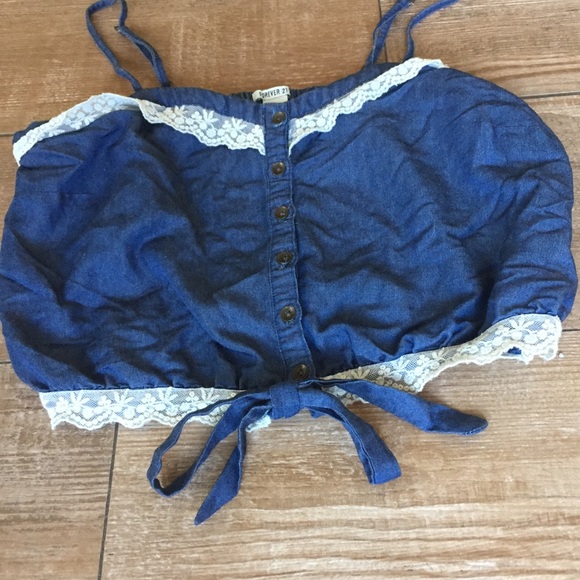 *SOLD*      F21 Denim & Lace Sweetheart Crop Top - Picture 2 of 7